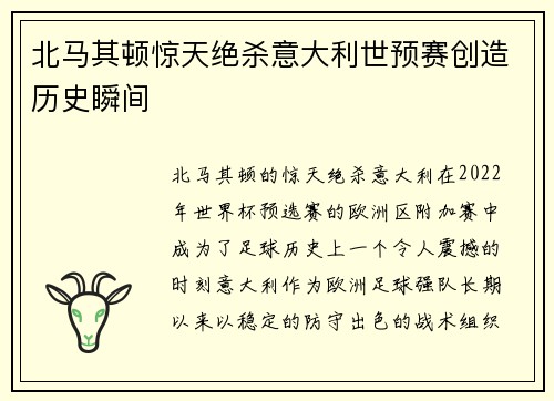 北马其顿惊天绝杀意大利世预赛创造历史瞬间